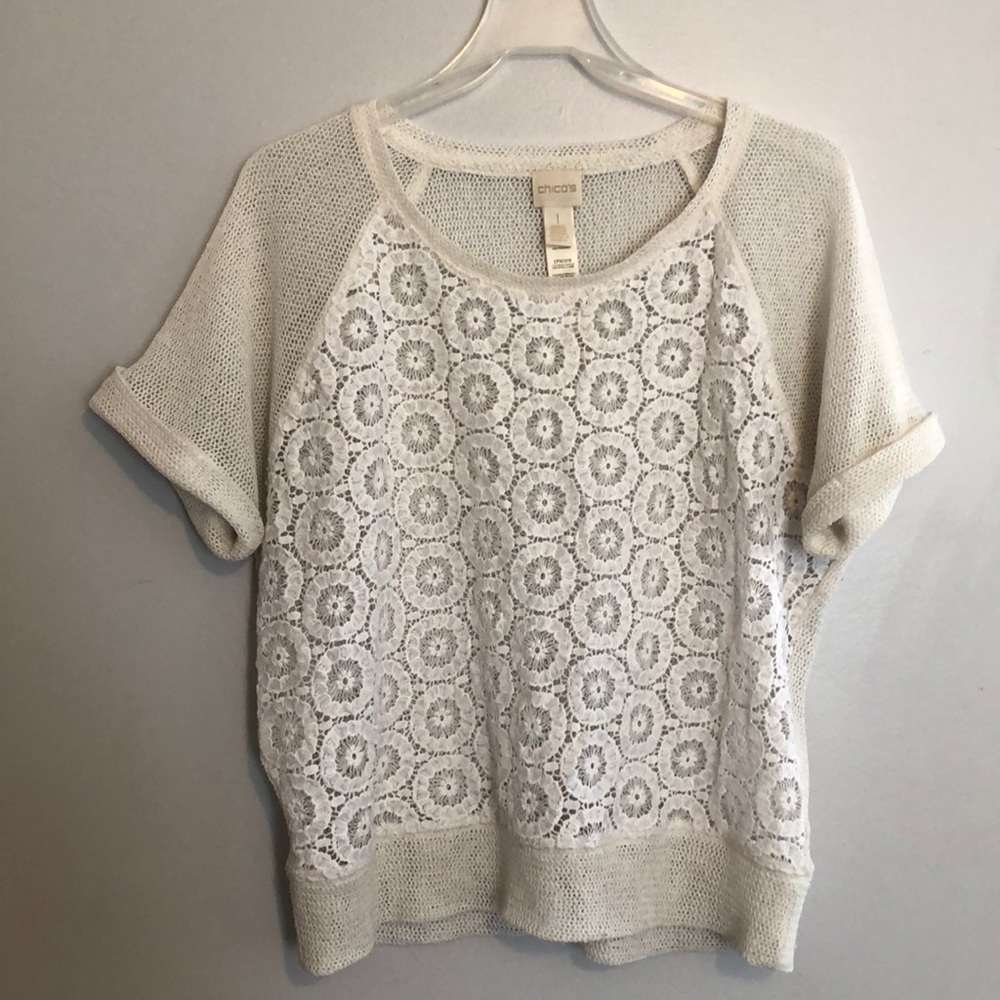 Chicos shirt sleeve embroidered knit top
